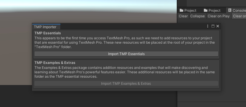 Unity how do add text, install TextMeshPro essentials