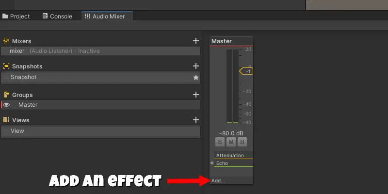 Unity audio mixer tab