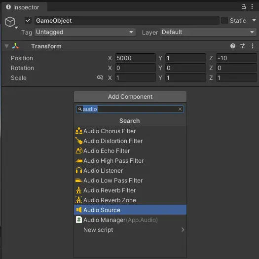 Unity add audio source