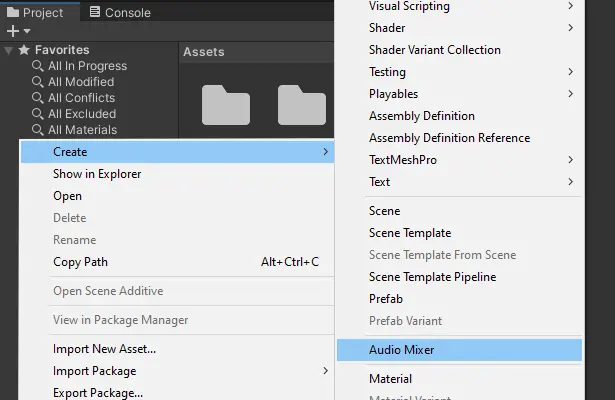 Unity create audio mixer