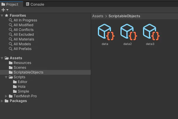 Unity scriptableObject in project